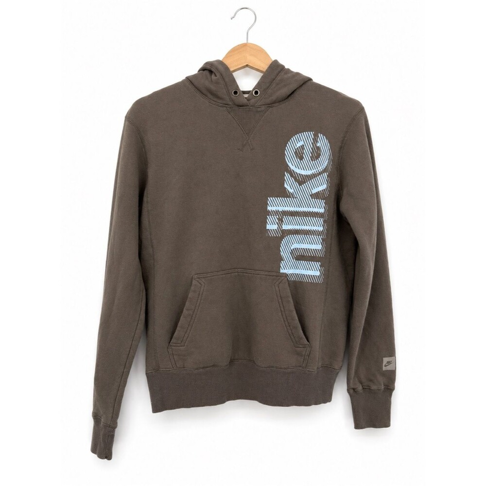 Nike *Fair* Brown Hoodie Sweatshirt Size Medium Blue Logo Y2K Sporty